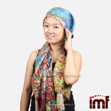 Hot Fashion Girls 100% Laine Mercerisée Rouge Jaune Arbre Impression Numérique Foulard Tête Pashmina